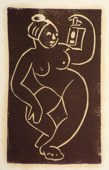 Artist: b'Stephen, Clive.' | Title: b'(Nude with lantern)' | Date: c.1950 | Technique: b'linocut, printed in brown ink, from one block' Artist: b'Stephen, Clive.' | Title: b'(Nude with lantern)' | Date: c.1950 | Technique: b'linocut, printed in brown ink, from one block'