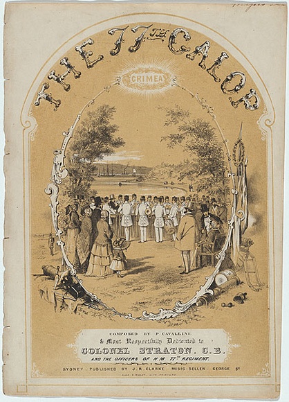 Artist: b'GILL, S.T.' | Title: b'Sheet music cover: The 77th galop.' | Date: 1858 | Technique: b'lithograph, printed in colour, from two stones' Artist: b'GILL, S.T.' | Title: b'Sheet music cover: The 77th galop.' | Date: 1858 | Technique: b'lithograph, printed in colour, from two stones'