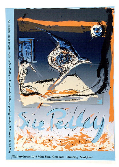 Artist: b'ARNOLD, Raymond' | Title: b'An exhibition of recent work by Sue Pedley at Hallmark Gallery.' | Date: 1985 | Technique: b'screenprint, printed in colour, from four stencils' Artist: b'ARNOLD, Raymond' | Title: b'An exhibition of recent work by Sue Pedley at Hallmark Gallery.' | Date: 1985 | Technique: b'screenprint, printed in colour, from four stencils'