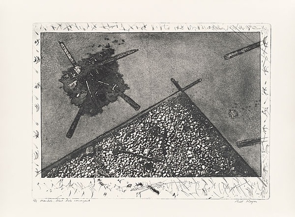 Artist: b'MEYER, Bill' | Title: b'Manhole, blackhole convergent' | Date: 1981 | Technique: b'photo-etching, aquatint and drypoint, printed in black ink, from one plate' | Copyright: b'\xc2\xa9 Bill Meyer' Artist: b'MEYER, Bill' | Title: b'Manhole, blackhole convergent' | Date: 1981 | Technique: b'photo-etching, aquatint and drypoint, printed in black ink, from one plate' | Copyright: b'\xc2\xa9 Bill Meyer'