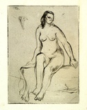 Artist: Brash, Barbara. | Title: (Seated nude). | Date: 1950s | Technique: drypoint printed with plate-tone in brown ink