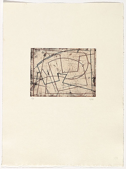 Artist: b'Friend, Ian.' | Title: b'Terragni II' | Date: 1995 | Technique: b'soft-ground etching, printed in colour, from two plates' | Copyright: b'\xc2\xa9 Ian Friend' Artist: b'Friend, Ian.' | Title: b'Terragni II' | Date: 1995 | Technique: b'soft-ground etching, printed in colour, from two plates' | Copyright: b'\xc2\xa9 Ian Friend'