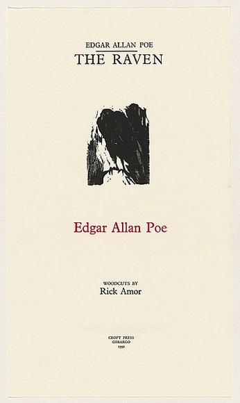 Artist: b'AMOR, Rick' | Title: b'Not titled (frontispiece for The Raven 2).' | Date: (1990) | Technique: b'woodcut, printed black, from one block' Artist: b'AMOR, Rick' | Title: b'Not titled (frontispiece for The Raven 2).' | Date: (1990) | Technique: b'woodcut, printed black, from one block'