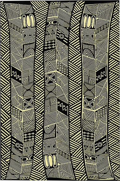 Artist: b'Kantilla, Osmond.' | Title: b'Wrapping paper: Pumpuni' | Date: 1986 | Technique: b'screenprint, printed in colour, from three stencils' Artist: b'Kantilla, Osmond.' | Title: b'Wrapping paper: Pumpuni' | Date: 1986 | Technique: b'screenprint, printed in colour, from three stencils'