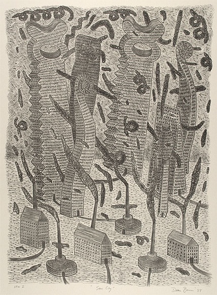 Artist: b'Bowen, Dean.' | Title: b'Saw city' | Date: 1988 | Technique: b'lithograph, printed in black ink, from one stone' Artist: b'Bowen, Dean.' | Title: b'Saw city' | Date: 1988 | Technique: b'lithograph, printed in black ink, from one stone'