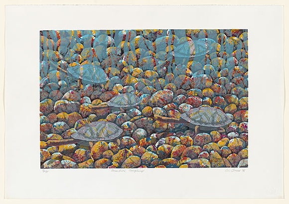 Artist: b'UNKNOWN' | Title: b'(Children with mechanical hoe)' | Date: c.1978 | Technique: b'screenprint, printed in colour, from multiple stencils' Artist: b'UNKNOWN' | Title: b'(Children with mechanical hoe)' | Date: c.1978 | Technique: b'screenprint, printed in colour, from multiple stencils'
