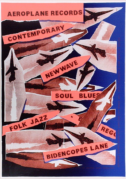 Artist: b'ARNOLD, Raymond' | Title: b'Aeroplane records. Contemporary, Newwave, Soul Blues, Folk Jazz, Rego, Bidencopes Lane.' | Date: 1986 | Technique: b'screenprint, printed in colour, from six stencils' Artist: b'ARNOLD, Raymond' | Title: b'Aeroplane records. Contemporary, Newwave, Soul Blues, Folk Jazz, Rego, Bidencopes Lane.' | Date: 1986 | Technique: b'screenprint, printed in colour, from six stencils'
