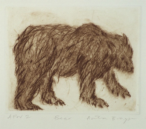 Artist: b'Bragge, Anita.' | Title: b'Bear' | Date: 1998 | Technique: b'drypoint, printed in sepia ink from one plate' Artist: b'Bragge, Anita.' | Title: b'Bear' | Date: 1998 | Technique: b'drypoint, printed in sepia ink from one plate'