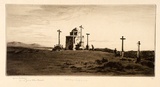 Artist: LINDSAY, Lionel | Title: A Calvary, Segovia | Date: 1927 | Technique: drypoint, printed in brown ink with plate-tone, from one plate | Copyright: Courtesy of the National Library of Australia
