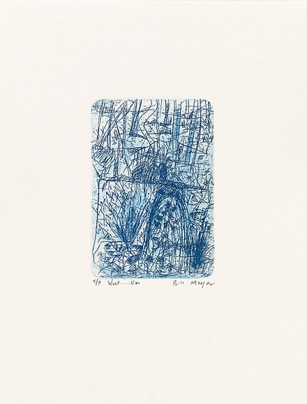Artist: b'MEYER, Bill' | Title: b'Well .....Um' | Date: 1992 | Technique: b'etching, printed in blue ink with plate-tone, from one zinc plate' | Copyright: b'\xc2\xa9 Bill Meyer' Artist: b'MEYER, Bill' | Title: b'Well .....Um' | Date: 1992 | Technique: b'etching, printed in blue ink with plate-tone, from one zinc plate' | Copyright: b'\xc2\xa9 Bill Meyer'