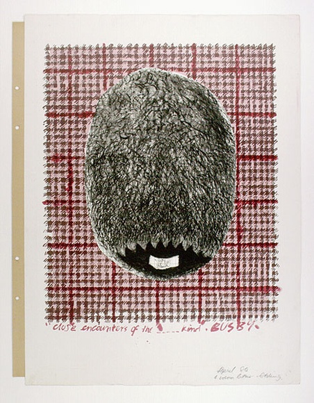 Artist: b'Moore, Mary.' | Title: b'Close encounter of the ...kind. Busby' | Date: 1980, April | Technique: b'mezzotint, drypoint and engraving, printed in black ink with green ballpoint pen; lithograph, printed in colour, four plates' | Copyright: b'\xc2\xa9 Mary Moore' Artist: b'Moore, Mary.' | Title: b'Close encounter of the ...kind. Busby' | Date: 1980, April | Technique: b'mezzotint, drypoint and engraving, printed in black ink with green ballpoint pen; lithograph, printed in colour, four plates' | Copyright: b'\xc2\xa9 Mary Moore'