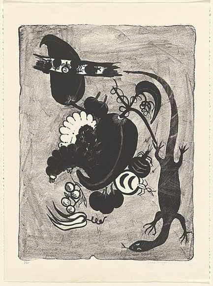 Artist: b'Singer, Sadie.' | Title: b'Bush tucker' | Date: 1988 | Technique: b'lithograph, printed in black ink, from one stone' | Copyright: b'Reproduced courtesy of the artist' Artist: b'Singer, Sadie.' | Title: b'Bush tucker' | Date: 1988 | Technique: b'lithograph, printed in black ink, from one stone' | Copyright: b'Reproduced courtesy of the artist'
