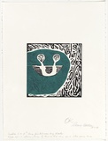 Artist: Warren, Guy. | Title: not titled [two figures in boat] | Date: 22 April 1996 | Technique: linocut, printed in colour, from two blocks (black and blue)