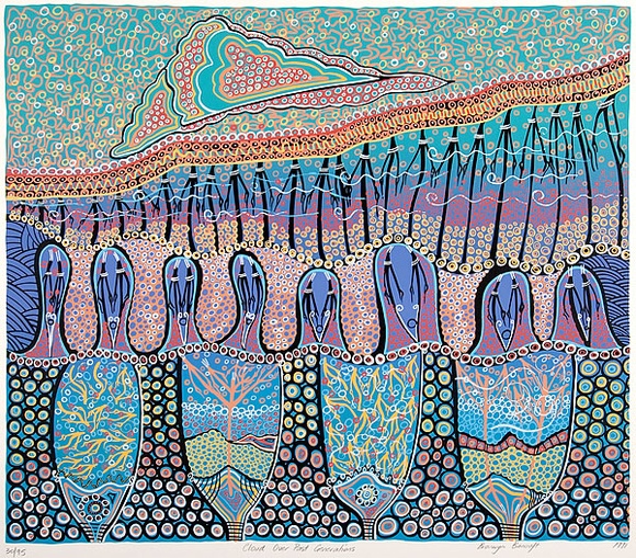 Artist: b'Bancroft, Bronwyn.' | Title: b'Cloud over past generations.' | Date: 1991 | Technique: b'screenprint, printed in colour, from multiple screens' | Copyright: b'\xc2\xa9 Bronwyn Bancroft. Licensed  by VISCOPY, Australia'