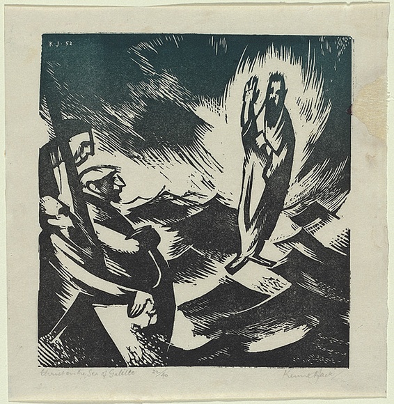 Artist: b'Jack, Kenneth.' | Title: b'Christ on Sea of Gallilee' | Date: 1952 | Technique: b'linocut, printed in colour, from one block' | Copyright: b'\xc2\xa9 Kenneth Jack. Licensed by VISCOPY, Australia' Artist: b'Jack, Kenneth.' | Title: b'Christ on Sea of Gallilee' | Date: 1952 | Technique: b'linocut, printed in colour, from one block' | Copyright: b'\xc2\xa9 Kenneth Jack. Licensed by VISCOPY, Australia'