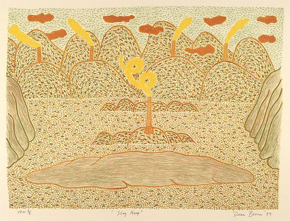 Artist: b'Bowen, Dean.' | Title: b'Slag heap' | Date: 1989 | Technique: b'lithograph, printed in colour, from multiple stones' Artist: b'Bowen, Dean.' | Title: b'Slag heap' | Date: 1989 | Technique: b'lithograph, printed in colour, from multiple stones'