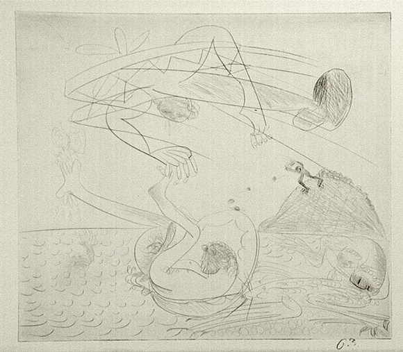 Artist: b'BOYD, Arthur' | Title: b'Bert Hinkler and Polyphemus.' | Date: (1968-69) | Technique: b'drypoint, printed in black ink, from one plate' | Copyright: b'Reproduced with permission of Bundanon Trust' Artist: b'BOYD, Arthur' | Title: b'Bert Hinkler and Polyphemus.' | Date: (1968-69) | Technique: b'drypoint, printed in black ink, from one plate' | Copyright: b'Reproduced with permission of Bundanon Trust'