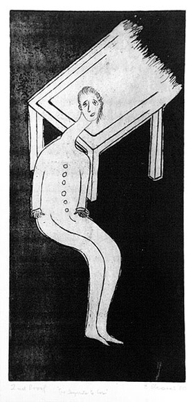 Artist: b'Shearer, Mitzi.' | Title: b'Too desperate to care' | Date: 1980 | Technique: b'etching and aquatint, printed in black ink, from one plate'