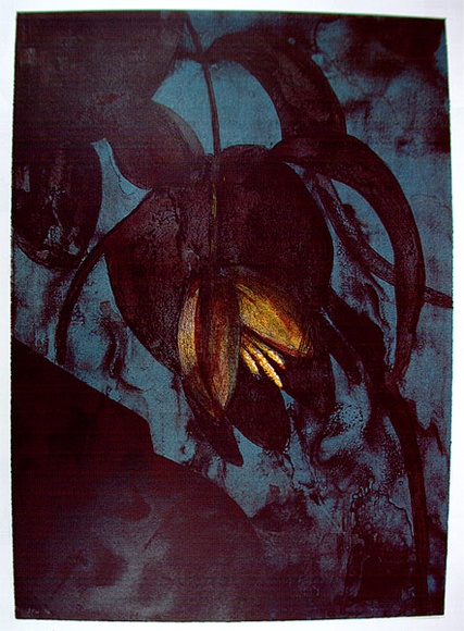 Artist: b'Maguire, Tim.' | Title: b'(blue flower)' | Date: 1993 | Technique: b'lithograph, printed in colour, from four stones' | Copyright: b'\xc2\xa9 Tim Maguire' Artist: b'Maguire, Tim.' | Title: b'(blue flower)' | Date: 1993 | Technique: b'lithograph, printed in colour, from four stones' | Copyright: b'\xc2\xa9 Tim Maguire'