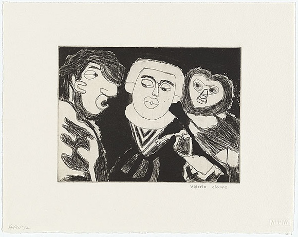 Artist: b'Ciccone, Valerio.' | Title: b'(3 people)' | Date: 1992, December | Technique: b'etching, printed in black ink, from one plate' Artist: b'Ciccone, Valerio.' | Title: b'(3 people)' | Date: 1992, December | Technique: b'etching, printed in black ink, from one plate'
