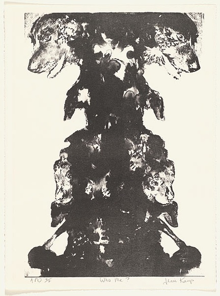 Artist: b'Kamp, Jenni.' | Title: b'Who me?' | Date: 1997, May | Technique: b'lithograph, printed in black ink, from one stone' Artist: b'Kamp, Jenni.' | Title: b'Who me?' | Date: 1997, May | Technique: b'lithograph, printed in black ink, from one stone'