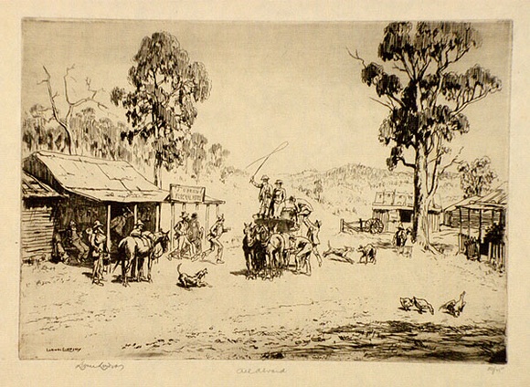 Artist: b'LINDSAY, Lionel' | Title: b'All aboard!' | Date: 1938 | Technique: b'etching, printed in warm black ink with plate-tone, from one plate' | Copyright: b'Courtesy of the National Library of Australia' Artist: b'LINDSAY, Lionel' | Title: b'All aboard!' | Date: 1938 | Technique: b'etching, printed in warm black ink with plate-tone, from one plate' | Copyright: b'Courtesy of the National Library of Australia'