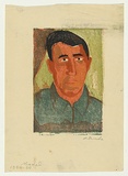 Artist: Groblicka, Lidia. | Title: Model [portrait of a man]. | Date: 1954-55 | Technique: woodcut, printed in colour, from multiple blocks