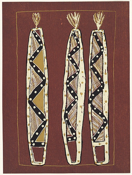 Artist: b'Robinson, Roland.' | Title: b'Yarramulindji' | Date: (1956) | Technique: b'screenprint, printed in colour, from multiple stencils' Artist: b'Robinson, Roland.' | Title: b'Yarramulindji' | Date: (1956) | Technique: b'screenprint, printed in colour, from multiple stencils'