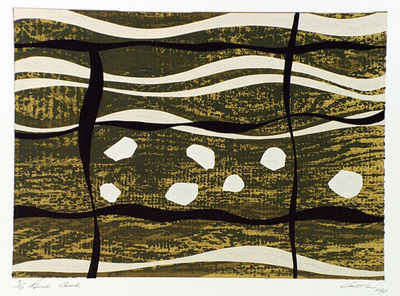Artist: b'Croston, Doug' | Title: b'Bush creek.' | Date: August 1974 | Technique: b'screenprint, printed in colour, from five stencils' | Copyright: b'Courtesy of the artist' Artist: b'Croston, Doug' | Title: b'Bush creek.' | Date: August 1974 | Technique: b'screenprint, printed in colour, from five stencils' | Copyright: b'Courtesy of the artist'