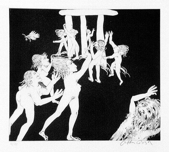 Artist: b'BOYD, Arthur' | Title: b'The women seize the Akropolis.' | Date: 1970 | Technique: b'etching and aquatint, printed in black ink, from one plate' Artist: b'BOYD, Arthur' | Title: b'The women seize the Akropolis.' | Date: 1970 | Technique: b'etching and aquatint, printed in black ink, from one plate'