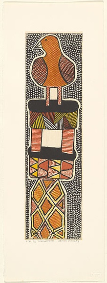 Artist: b'Murray, Janice.' | Title: b'Tokwampini' | Date: 1997, July | Technique: b'etching, printed in colour, from multiple plates' | Copyright: b'\xc2\xa9 Janice Murray and Jilamara Arts + Craft' Artist: b'Murray, Janice.' | Title: b'Tokwampini' | Date: 1997, July | Technique: b'etching, printed in colour, from multiple plates' | Copyright: b'\xc2\xa9 Janice Murray and Jilamara Arts + Craft'