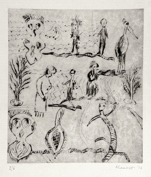 Artist: b'Shearer, Mitzi.' | Title: b'not titled' | Date: 1978 | Technique: b'etching, drypoint, printed in black ink with plate-tone, from one plate' Artist: b'Shearer, Mitzi.' | Title: b'not titled' | Date: 1978 | Technique: b'etching, drypoint, printed in black ink with plate-tone, from one plate'