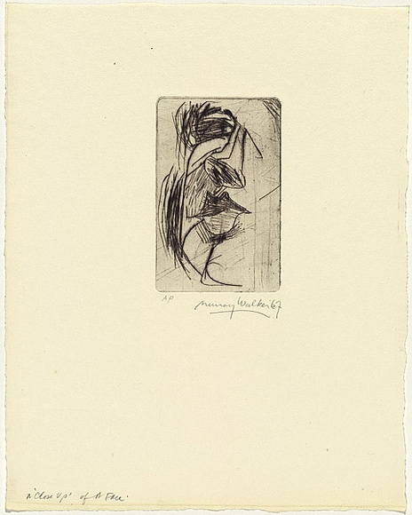Artist: b'WALKER, Murray' | Title: b'Close up of a face (a)' | Date: 1967 | Technique: b'drypoint, printed in black ink, from one plate'