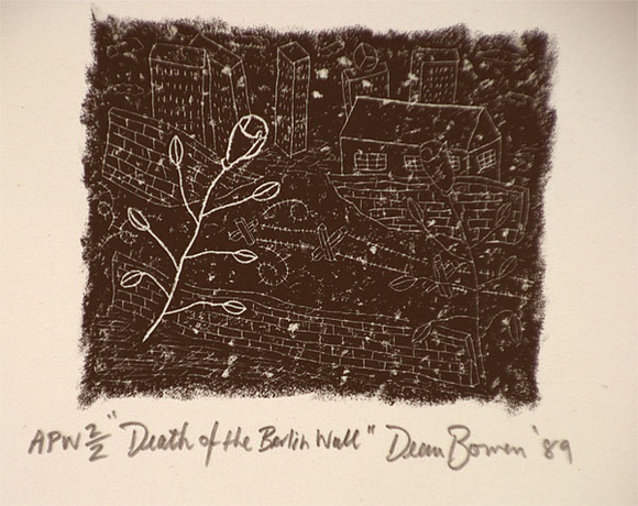 Artist: b'Bowen, Dean.' | Title: b'Death of the Berlin Wall' | Date: 1989 | Technique: b'lithograph, printed in black ink, from one stone' Artist: b'Bowen, Dean.' | Title: b'Death of the Berlin Wall' | Date: 1989 | Technique: b'lithograph, printed in black ink, from one stone'