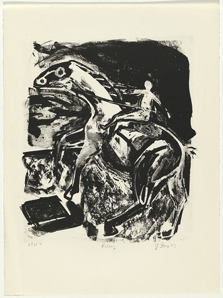Artist: b'Boag, Yvonne.' | Title: b'Riding' | Date: 1987 | Technique: b'lithograph, printed in black ink, from one stone' | Copyright: b'\xc2\xa9 Yvonne Boag' Artist: b'Boag, Yvonne.' | Title: b'Riding' | Date: 1987 | Technique: b'lithograph, printed in black ink, from one stone' | Copyright: b'\xc2\xa9 Yvonne Boag'