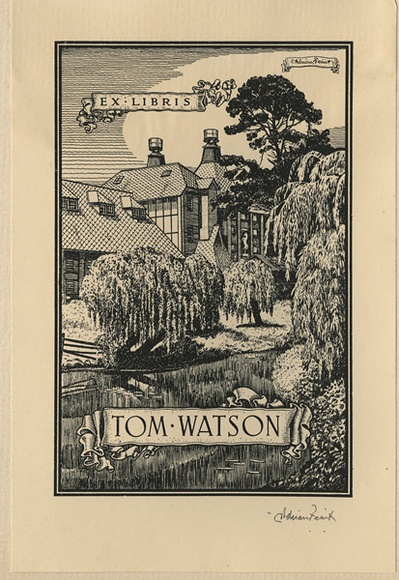 Artist: b'FEINT, Adrian' | Title: b'Bookplate: Tom Watson.' | Date: (1935) | Technique: b'line-block, printed in black ink, from one process block' | Copyright: b'Courtesy the Estate of Adrian Feint' Artist: b'FEINT, Adrian' | Title: b'Bookplate: Tom Watson.' | Date: (1935) | Technique: b'line-block, printed in black ink, from one process block' | Copyright: b'Courtesy the Estate of Adrian Feint'