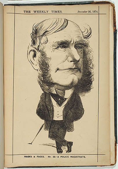 Title: b'A police magistrate [Mr Evelyn P.S. Sturt].' | Date: 26 December 1874 | Technique: b'lithograph, printed in colour, from multiple stones'
