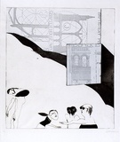 Artist: BALDESSIN, George | Title: (Four figures and architectural plans). | Date: 1966 | Technique: etching and aquatint, printed in black ink, from one plate; collage
