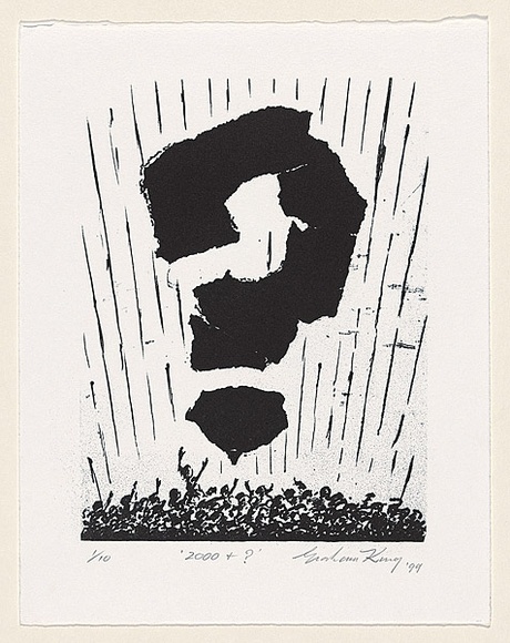 Artist: b'King, Grahame.' | Title: b'2000 + ?' | Date: 1999 | Technique: b'lithograph, printed in black ink, from one stone' Artist: b'King, Grahame.' | Title: b'2000 + ?' | Date: 1999 | Technique: b'lithograph, printed in black ink, from one stone'