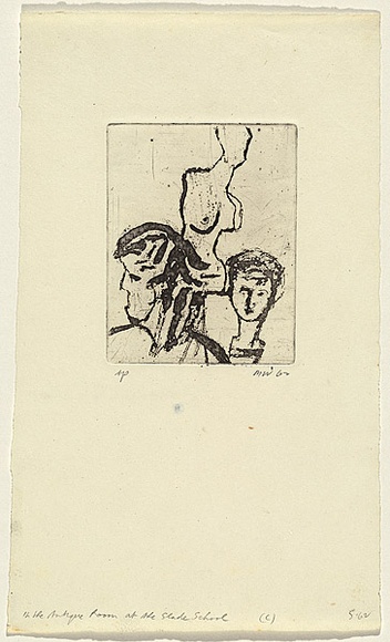 Artist: b'WALKER, Murray' | Title: b'In the antique room at the Slade School (c)' | Date: 1962 | Technique: b'etching and sugarlift aquatint, printed in black ink, from one plate' Artist: b'WALKER, Murray' | Title: b'In the antique room at the Slade School (c)' | Date: 1962 | Technique: b'etching and sugarlift aquatint, printed in black ink, from one plate'