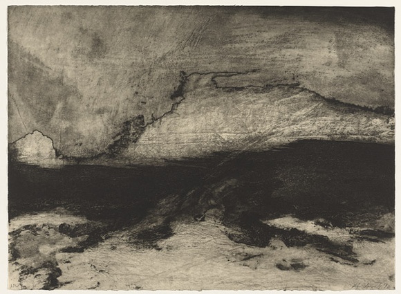 Artist: b'Kennedy, Helen.' | Title: b'not titled [stormy black landscape]' | Date: 1992, May | Technique: b'etching, aquatint, scraping and burnishing, printed in black ink with plate-tone, from one plate'