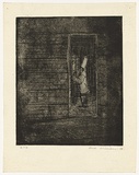 Artist: WILLIAMS, Fred | Title: Cook and time clock | Date: 1954-55 | Technique: etching and aquatint, printed in black ink, from one zinc plate | Copyright: © Fred Williams Estate