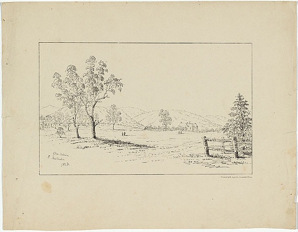 Artist: b'Fairholme, George Knight Erskine.' | Title: b'Glen Osborn. S. Australia.' | Date: c.1853 | Technique: b'lithograph, printed in black ink, from one stone' Artist: b'Fairholme, George Knight Erskine.' | Title: b'Glen Osborn. S. Australia.' | Date: c.1853 | Technique: b'lithograph, printed in black ink, from one stone'