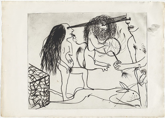 Artist: b'BOYD, Arthur' | Title: b'Nude figures with lion (lion tamer).' | Date: (1968-69) | Technique: b'drypoint, printed in black ink, from one plate' | Copyright: b'Reproduced with permission of Bundanon Trust' Artist: b'BOYD, Arthur' | Title: b'Nude figures with lion (lion tamer).' | Date: (1968-69) | Technique: b'drypoint, printed in black ink, from one plate' | Copyright: b'Reproduced with permission of Bundanon Trust'