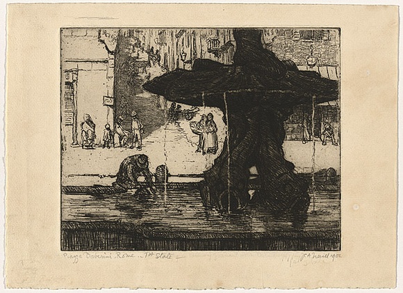 Artist: b'Traill, Jessie.' | Title: b'Piazza Barberini, Rome [Barberini Square, Rome]' | Date: 1908 | Technique: b'etching and drypoint, printed in black ink, from one plate'