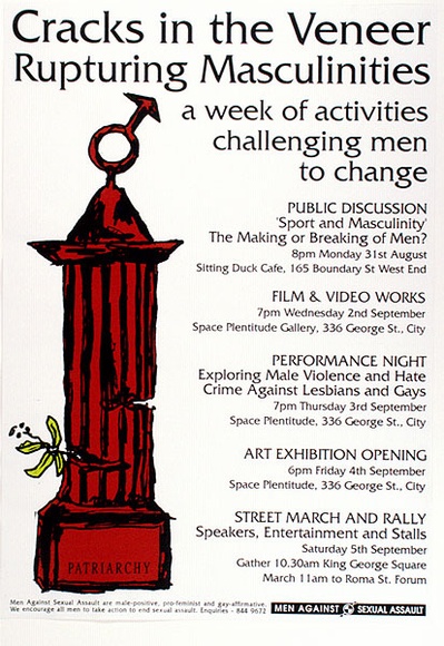 Artist: b'Stannard, Chris.' | Title: b'Cracks in the veneer' | Date: 1992, September | Technique: b'screenprint, printed in black, green and red ink, from three stencils' Artist: b'Stannard, Chris.' | Title: b'Cracks in the veneer' | Date: 1992, September | Technique: b'screenprint, printed in black, green and red ink, from three stencils'