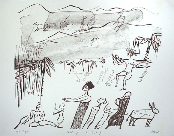 Artist: b'PLUNKETT, Jennifer' | Title: b'Sketches from a hindu temple - Java' | Date: 1981 | Technique: b'lithograph, printed in black ink, from one stone' Artist: b'PLUNKETT, Jennifer' | Title: b'Sketches from a hindu temple - Java' | Date: 1981 | Technique: b'lithograph, printed in black ink, from one stone'