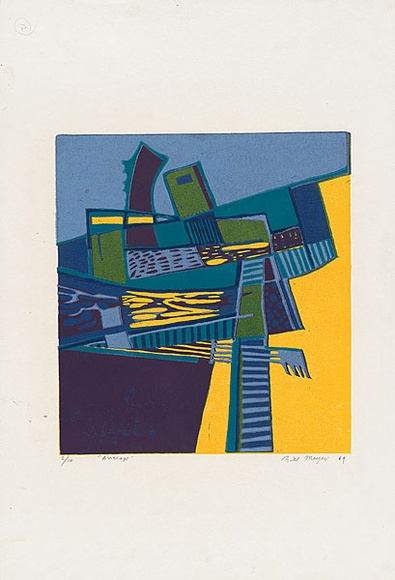 Artist: b'MEYER, Bill' | Title: b'Airscape' | Date: 1968 | Technique: b'linocut, printed in five colours, from reduction block process' | Copyright: b'\xc2\xa9 Bill Meyer' Artist: b'MEYER, Bill' | Title: b'Airscape' | Date: 1968 | Technique: b'linocut, printed in five colours, from reduction block process' | Copyright: b'\xc2\xa9 Bill Meyer'