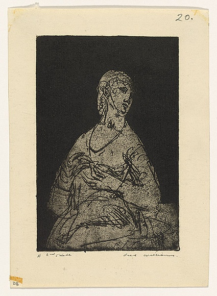 Artist: b'WILLIAMS, Fred' | Title: b'The engagement ring. Number 2' | Date: 1955-56 | Technique: b'etching and aquatint, printed in black ink, from one zinc plate' | Copyright: b'\xc2\xa9 Fred Williams Estate' Artist: b'WILLIAMS, Fred' | Title: b'The engagement ring. Number 2' | Date: 1955-56 | Technique: b'etching and aquatint, printed in black ink, from one zinc plate' | Copyright: b'\xc2\xa9 Fred Williams Estate'