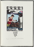 Artist: White, Robin. | Title: Not titled (Brigid is hitting the rock that bleeds). | Date: 1985 | Technique: woodcut, printed in black ink, from one block; handcoloured